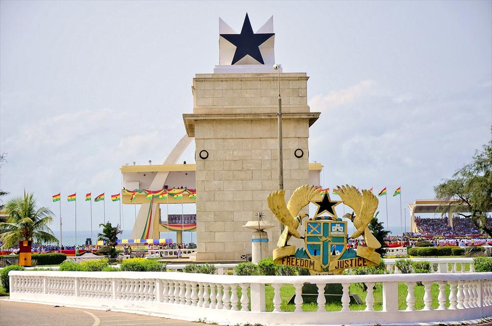 Independence Square in Accra, with the Black Star gate and Ghana's coat of arms