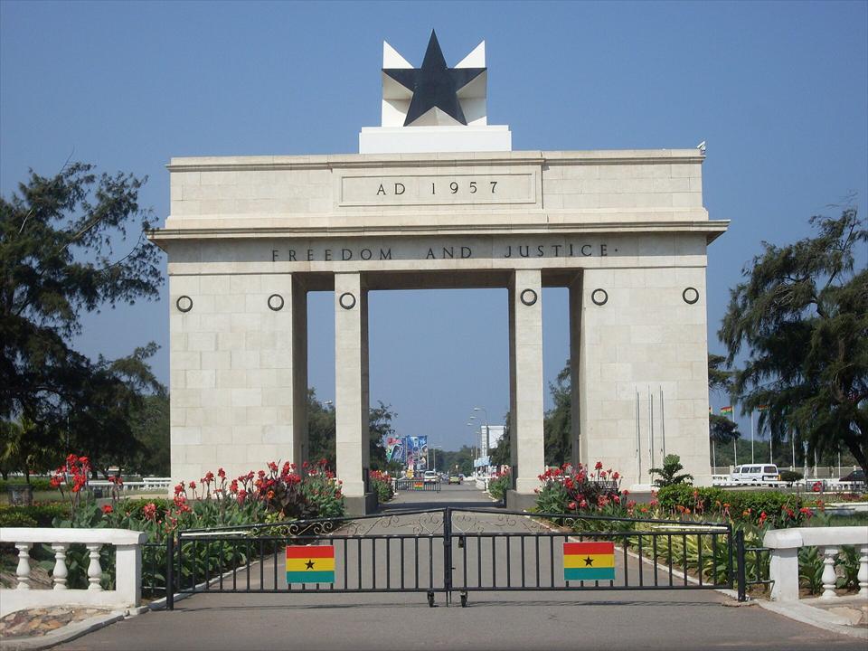 Independence Arch in Accra, topped with the Black Star and inscribed Freedom and Justice